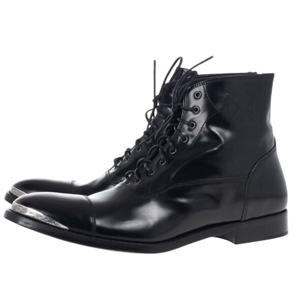 Alexander McQueen Black Cap Toe combat luxury Boots neutral black EU 44 US 11 - Picture 1 of 16
